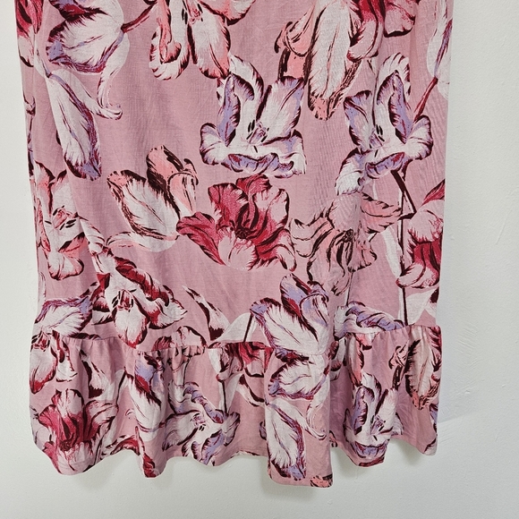 Calida Tulip Floral Pink 3/4 Sleeve Dress Sz M Coastal Midi Free Flow Dress - Picture 7 of 12